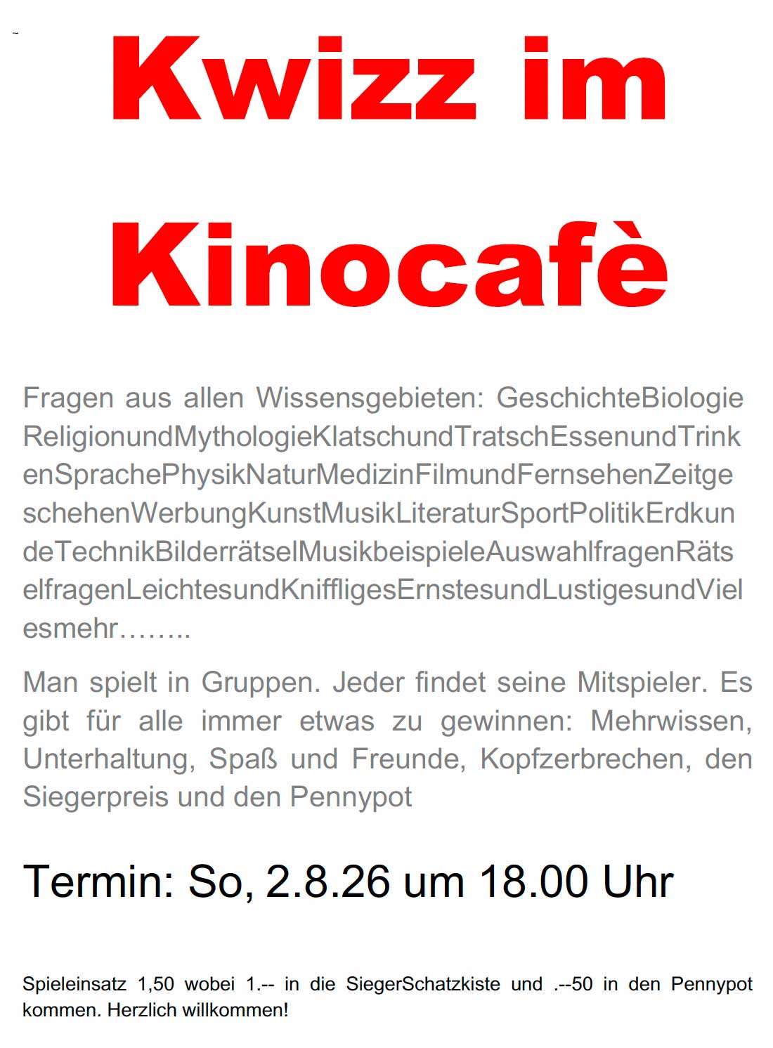 Kwizz am So, 2.8.