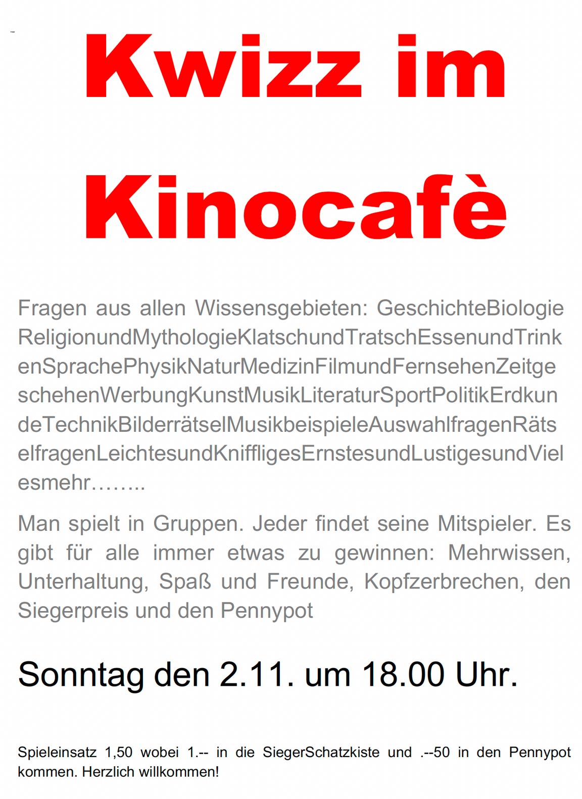 Kwizz im Kinocafe