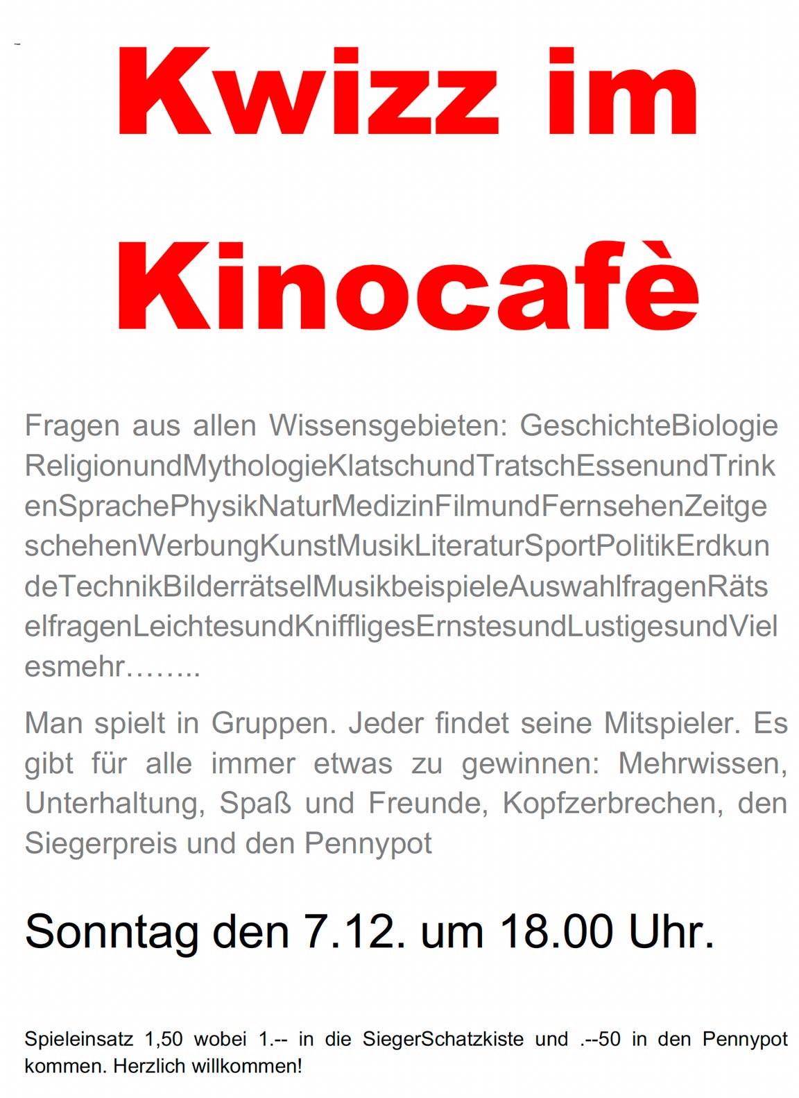 Kwizz am So, 7.12.